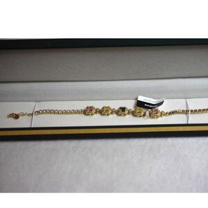 NIB Mowou .925 Ocean Collection Diamond w/Rose/Topez/Emerald Crystals Bracelet